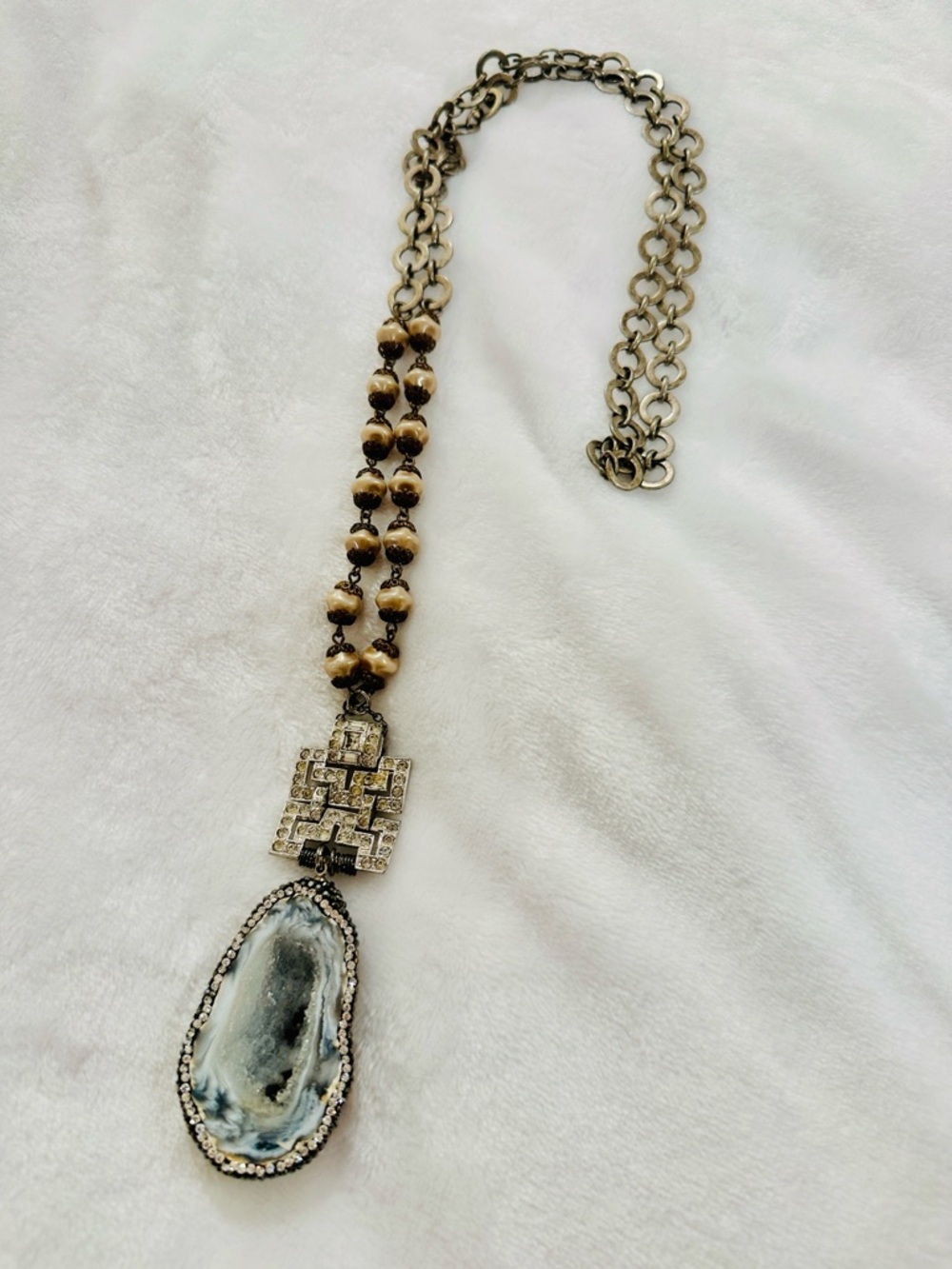 Repurposed vintage pieces statement necklace Geode vintage beads , pieces
